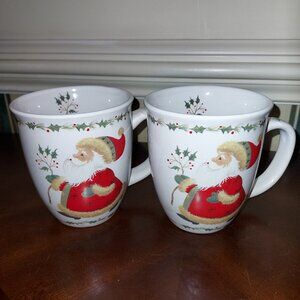 (2) Vintage SANTA Claus Large Coffee Hot Choc Mug Tea, Made in Korea NWOT